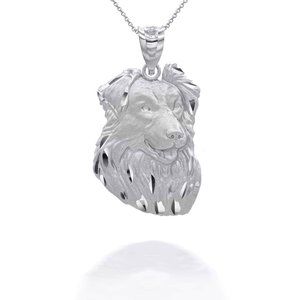 925 Sterling Silver Dog Border Collie Pendant Necklace